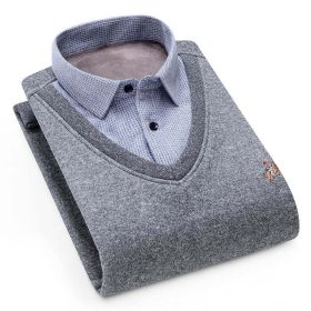 Aoliwen MenWinter Warm Shirt Sweater Cardigan Shirt collar cardigan combination Cashmere Flannel Men home service dress shirt (Color: AO-LDBL-F1105, size: Asia size L)