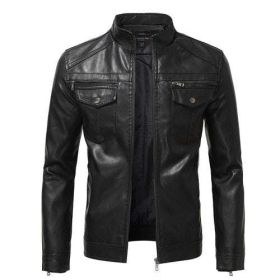Men's Autumn Fashion Trend Coats Male Slim Motorcycle Leather Jacket PU Leather Jacket (Color: BLACK, size: Asia S 47-51kg)