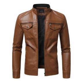 Men's Autumn Fashion Trend Coats Male Slim Motorcycle Leather Jacket PU Leather Jacket (Color: Brown, size: Asia XL 64-69kg)