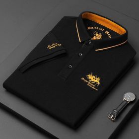 Embroidered cotton polo shirt men's high-end luxury summer casual Lapel short sleeve T-shirt (Color: BLACK, size: XXXL)