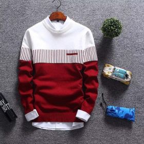 Sweater Men's Winter Pullover Men Autumn Slim Fit Striped Knitted Sweaters Clothing Casual pull (Color: Red, size: M)