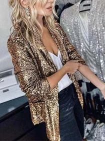2023 Women's Spring Women's Jacket Temperament Cardigan New Sequined (Color: beige, size: S)