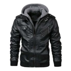 Faux Leather Biker Jacket | Leather Motorcycle Jacket | Leather Coats (Color: BLACK, size: M)