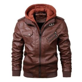 Faux Leather Biker Jacket | Leather Motorcycle Jacket | Leather Coats (Color: Red, size: M)
