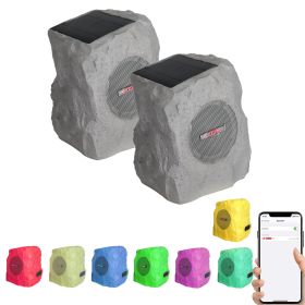 5 CORE Rock Garden Wireless Outdoor Speakers IPx6 Waterproof Weatherproof TWS Bluetooth 5.3 Speaker w Solar & USB Charging 7 LED Lights 6 Hr Playtime (size: GRDNSPK SP GRY 2PCS)