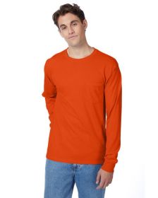 Hanes 5596 Men's Authentic-T Long-Sleeve Pocket T-Shirt (Color: Orange, size: S)
