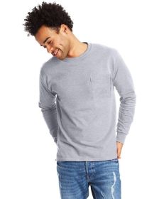 Hanes 5596 Men's Authentic-T Long-Sleeve Pocket T-Shirt (Color: LIGHT STEEL, size: S)