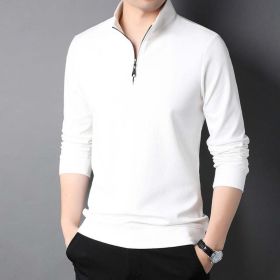 Mens Casual Stand Collar Long Sleeve Top (Color: White, size: small)
