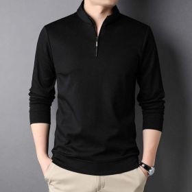 Mens Casual Stand Collar Long Sleeve Top (Color: BLACK, size: large)