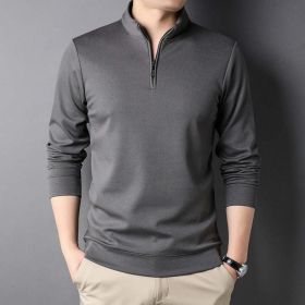 Mens Casual Stand Collar Long Sleeve Top (Color: Gray, size: large)