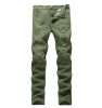 Mens Jeans Ripped Skinny Distressed Destroyed Straight Fit Zipper Jeans with Holes