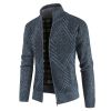 Men's Casual Plush Stand-up Collar Geometric Pattern Knitted Cardigan Jacket