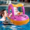 Baby Inflatable Pool Float Car Shaped Toddler Swimming Float Boat Pool Toy Infant Swim Ring Pool with Sun Protection Canopy for 1-3 Year-Old Kids Infa