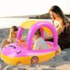 Baby Inflatable Pool Float Car Shaped Toddler Swimming Float Boat Pool Toy Infant Swim Ring Pool with Sun Protection Canopy for 1-3 Year-Old Kids Infa