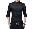 Men's Dress Shirt Banded Collar Long Sleeve Slim Fit Tuxedo Shirt Cotton