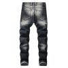 Men Jeans Ripped Slim Straight Fit Biker Jeans With Zipper Deco