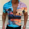 European and American New Men's Casual Shirts Short Sleeve 3D Digital Printing Hawaiian Style Shirts