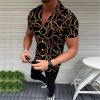 2022 cross-border European and American new foreign trade men's casual shirts ring line short-sleeved 3D printing men's shirts