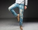Men's Jeans Ripped Slim Straight Fit Biker Jeans With Zipper Deco