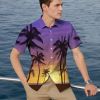 Summer Hot Sale Hawaiian Men's Shirt Purple Landscape 3D Digital Printing